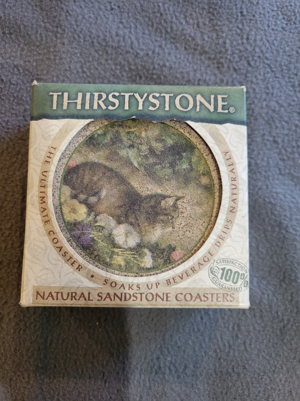 Thirstystone Natural Sandstone Coasters - Cat Illustration